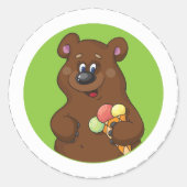 Bruine beer met ijs ronde sticker (Voorkant)
