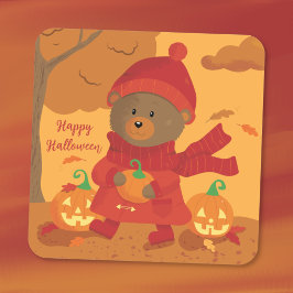 Bruine beer met pompoen Halloween sticker