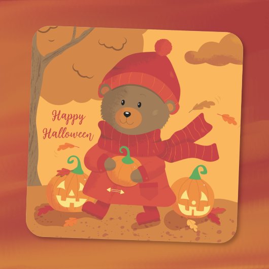 Bruine beer met pompoen Halloween sticker