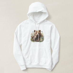 Bruine beer met welpen bloemrijke weide dieren in  hoodie