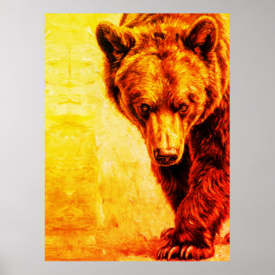 Bruine Beer Olie Schilderij Wilde Dieren Kunst Poster