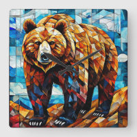 Bruine Beer 🐻✨ Rustieke Bosmozaïek Natuur Kunst