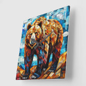 Bruine Beer 🐻✨ Rustieke Bosmozaïek Natuur Kunst Vierkante Klok (Hoek)