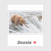 Bruine beer vangt rode zalm sticker (Vel)