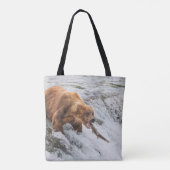 Bruine beer vangt rode zalm tote bag (Achterkant)