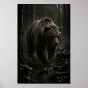 Bruine Beer Wandelt Door Donker Bos Wildlife Wa Poster