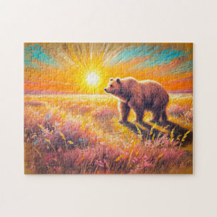 Bruine Beer Zonsondergang Pastel Krijt Kunstwerk Legpuzzel