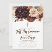 Bruine Beige Bloemen Bloem Eerste Heilige Communie Kaart (Voorkant)
