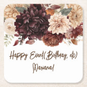 Bruine Beige Bloemen Bloemend Party Kartonnen Onderzetters (Voorkant)