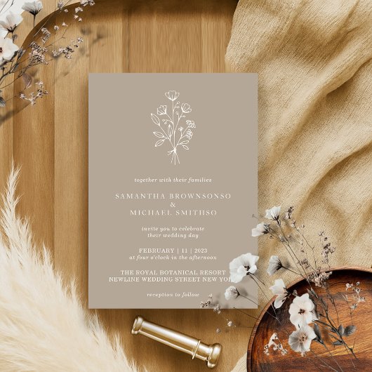 Bruine Beige Bloemen Boeket Boho Minimaal Botanisc Kaart