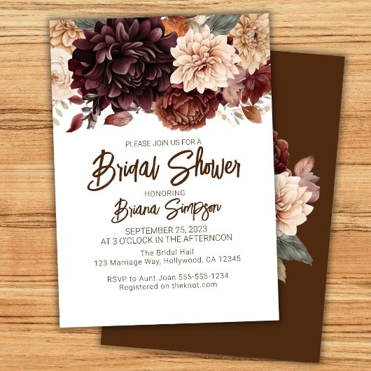 Bruine Beige Bloemen Bruidsfeest Kaart