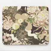  bruine beige bloemen en vogels muismat (Voorkant)