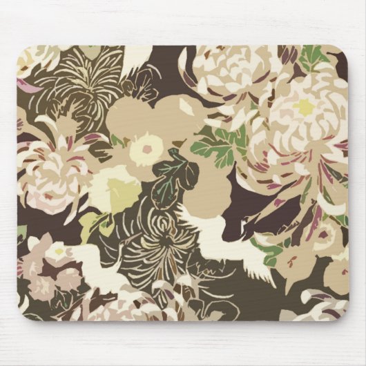  bruine beige bloemen en vogels muismat (Voorkant)