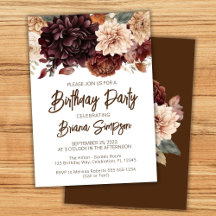 Bruine Beige Bloemen Verjaardagsfeest