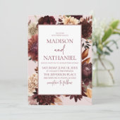 Bruine Beige Bourgondië Bloem Bloemen Bruiloft Kaart (Staand voorkant)