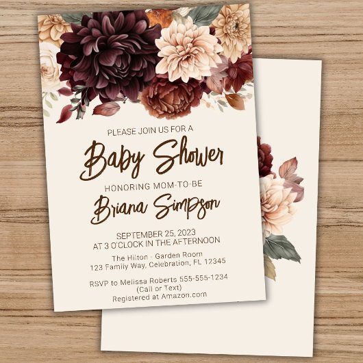 Bruine Beige Ivoor Bloemen Bloemend Baby Shower Kaart
