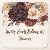 Bruine Beige Ivoor Bloemen Bloemstuk Feest Kartonnen Onderzetters (Voorkant)