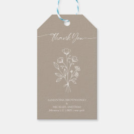 Bruine beige kalligrafie Boho botanica Dank je wel Cadeaulabel