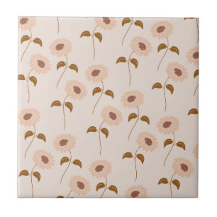 Bruine Beige Retro Y2K Hippie Zonnebloem Patroon Tegeltje
