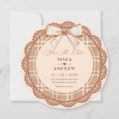 Bruine beige strik met strepen bruiloft save the date (Voorkant)