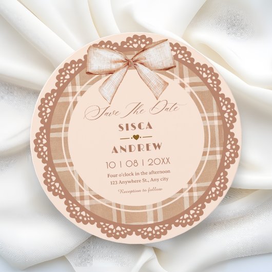Bruine beige strik met strepen bruiloft save the date