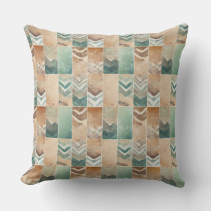 BRUINE BEIGE TEAL GROENE GEOMETRISCHE VORMEN KUSSEN