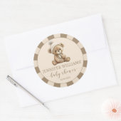 Bruine beige teddybeer baby shower ronde stickers (Envelop)