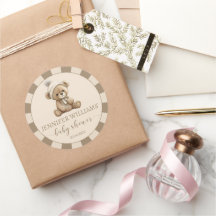 Bruine beige teddybeer baby shower ronde stickers