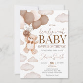 Bruine Beren ballon Bearly Wait Baby shower Kaart (Voorkant)