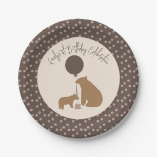 Bruine Beren BallonCake First Birthday Papieren Bordje