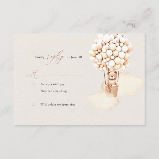 Bruine Beren ballonnen RSVP Reply Enclosure Kaart (Voorkant)