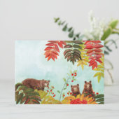 Bruine beren die rode lijsterbessen eten kaart (Staand voorkant)