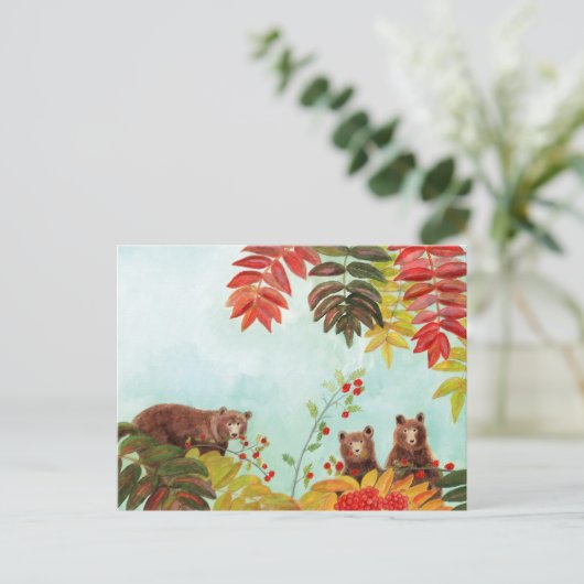 Bruine Beren en rode rowanbessen Sorbus aucuparia Briefkaart (Staand voorkant)