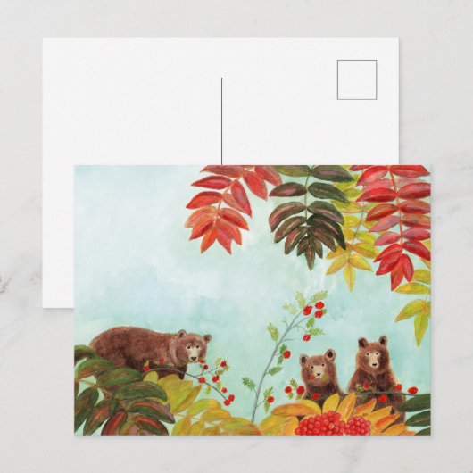 Bruine Beren en rode rowanbessen Sorbus aucuparia Briefkaart (Voorkant / Achterkant)