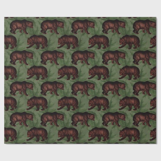 bruine Beren over groene Cadeaupapier (Vlak)