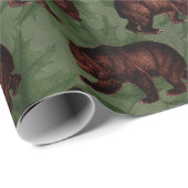 bruine Beren over groene Cadeaupapier (Rol Hoek)