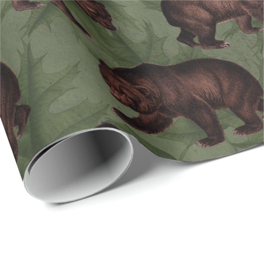 bruine Beren over groene Cadeaupapier (Rol Hoek)