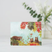 Bruine Beren Rood rowanenbessen Feestdagenkaart (Staand voorkant)