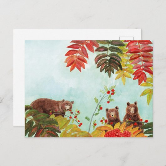 Bruine Beren Rood rowanenbessen Feestdagenkaart (Voorkant / Achterkant)