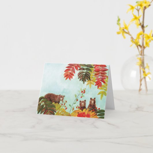 Bruine Beren Rood rowanenbessen Kaart (Gele Bloem)