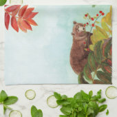 Bruine Beren Rood rowanenbessen Theedoek (Gevouwen)