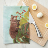 Bruine Beren Rood rowanenbessen Theedoek (Quarter Fold)