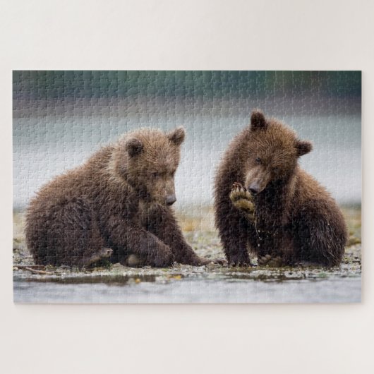 Bruine berenjongen bij de stroom legpuzzel (Horizontaal)