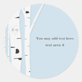 Bruine berkenboom hart ijzigblauw trouwcadeautje ronde sticker