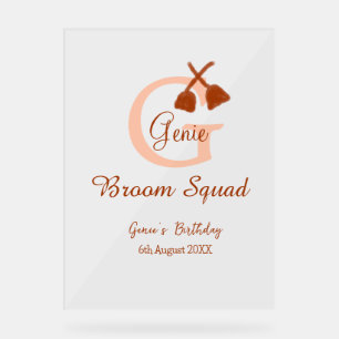 Bruine bezem Squad Verjaardag naam perzik monogram Acryl Bord