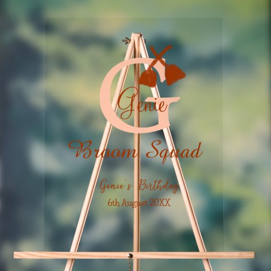 Bruine bezem Squad Verjaardag naam perzik monogram Acryl Bord (Neutraal)