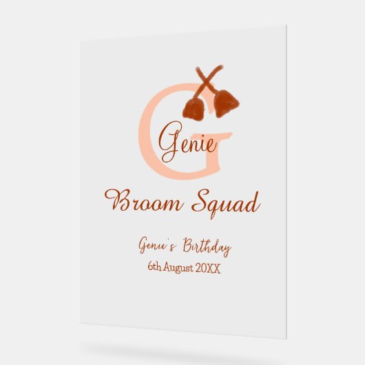 Bruine bezem Squad Verjaardag naam perzik monogram Acryl Bord (Hoek)