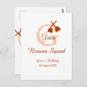 Bruine bezem Squad Verjaardag naam perzik monogram Briefkaart (Voorkant / Achterkant)