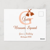 Bruine bezem Squad Verjaardag naam perzik monogram Briefkaart (Achterkant)