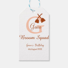 Bruine bezem Squad Verjaardag naam perzik monogram Cadeaulabel